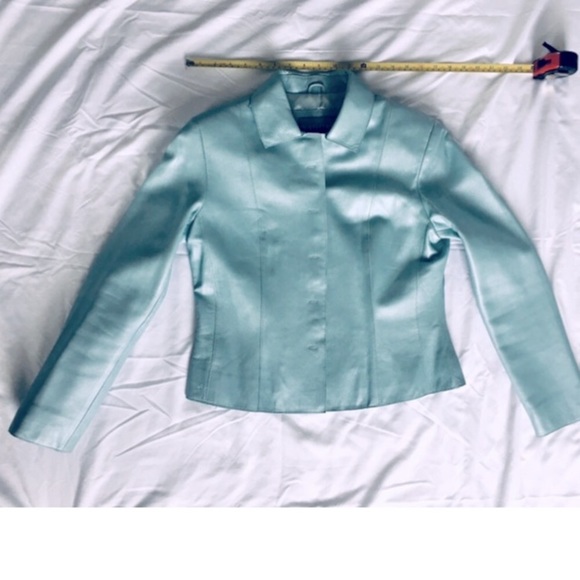 Saguaro Jackets & Blazers - Y2k gorgeous Saguaro light blue metallic/iridescent genuine leather short jacket